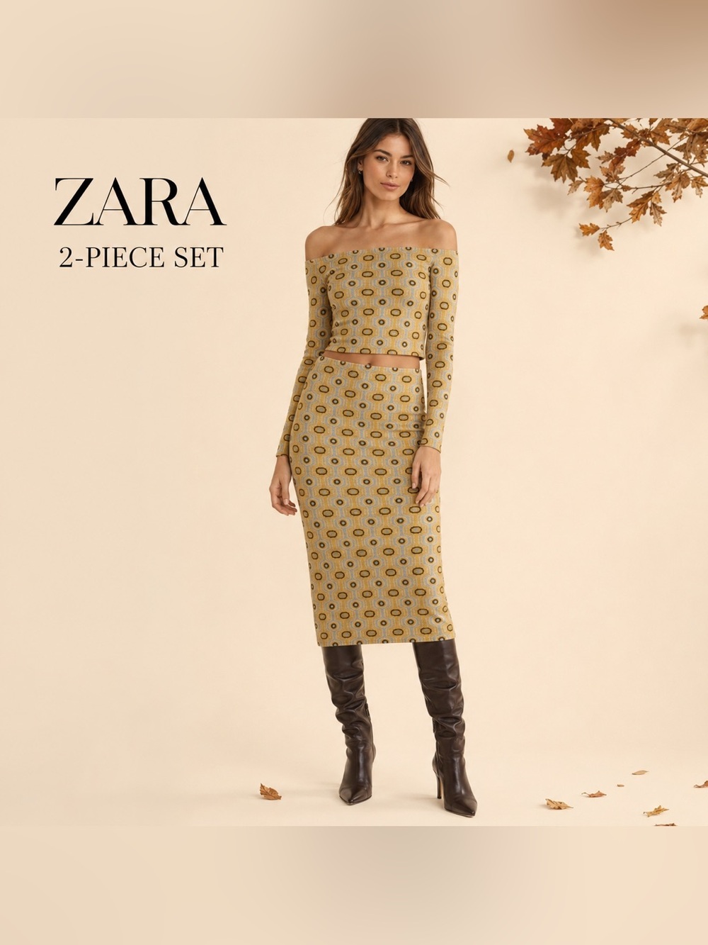 Zara 2 Piece Jacquard Skirt Set Size Small Retro Geometric Fall/Autumn Outfit